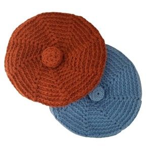 2 Knit Berets Kids Size Teen Baby Blue Rust Orange handmade handknit parisian